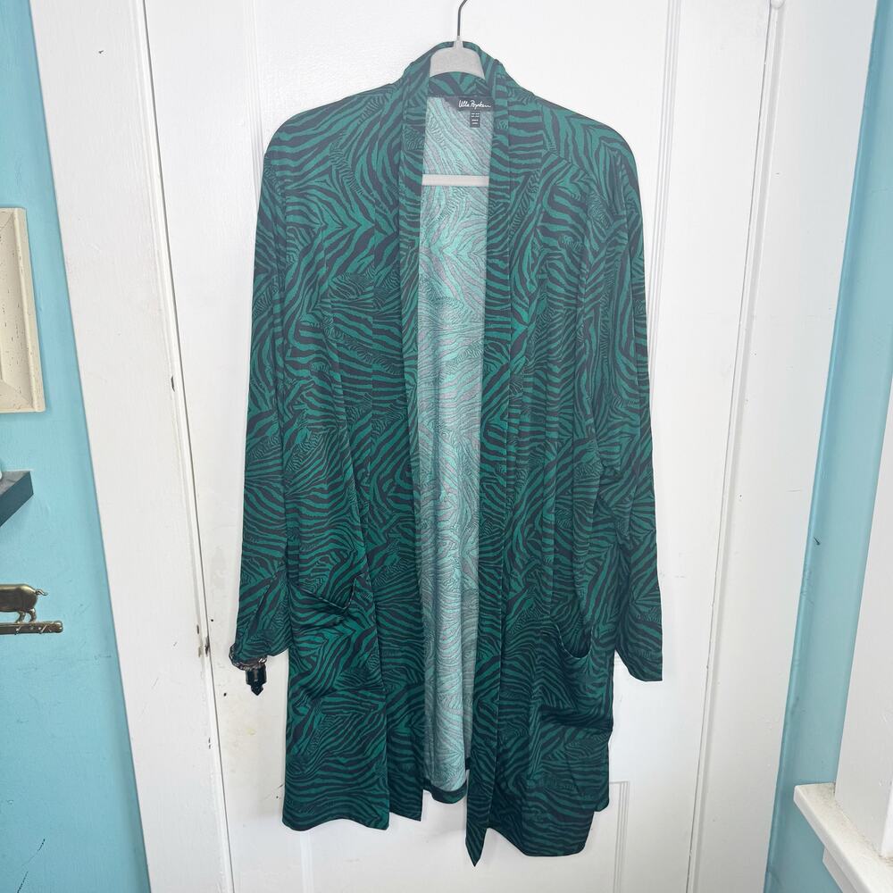 Ulla Popken Green Black Zebra Animal Print Cardigan Layering Lagenlook 24 26